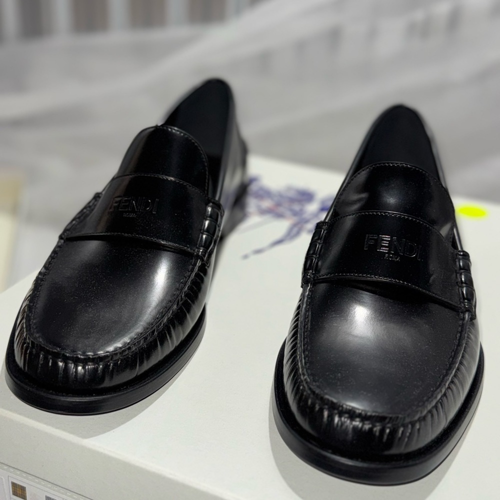 Fendi Classic Black Leather Slip-On Loafers